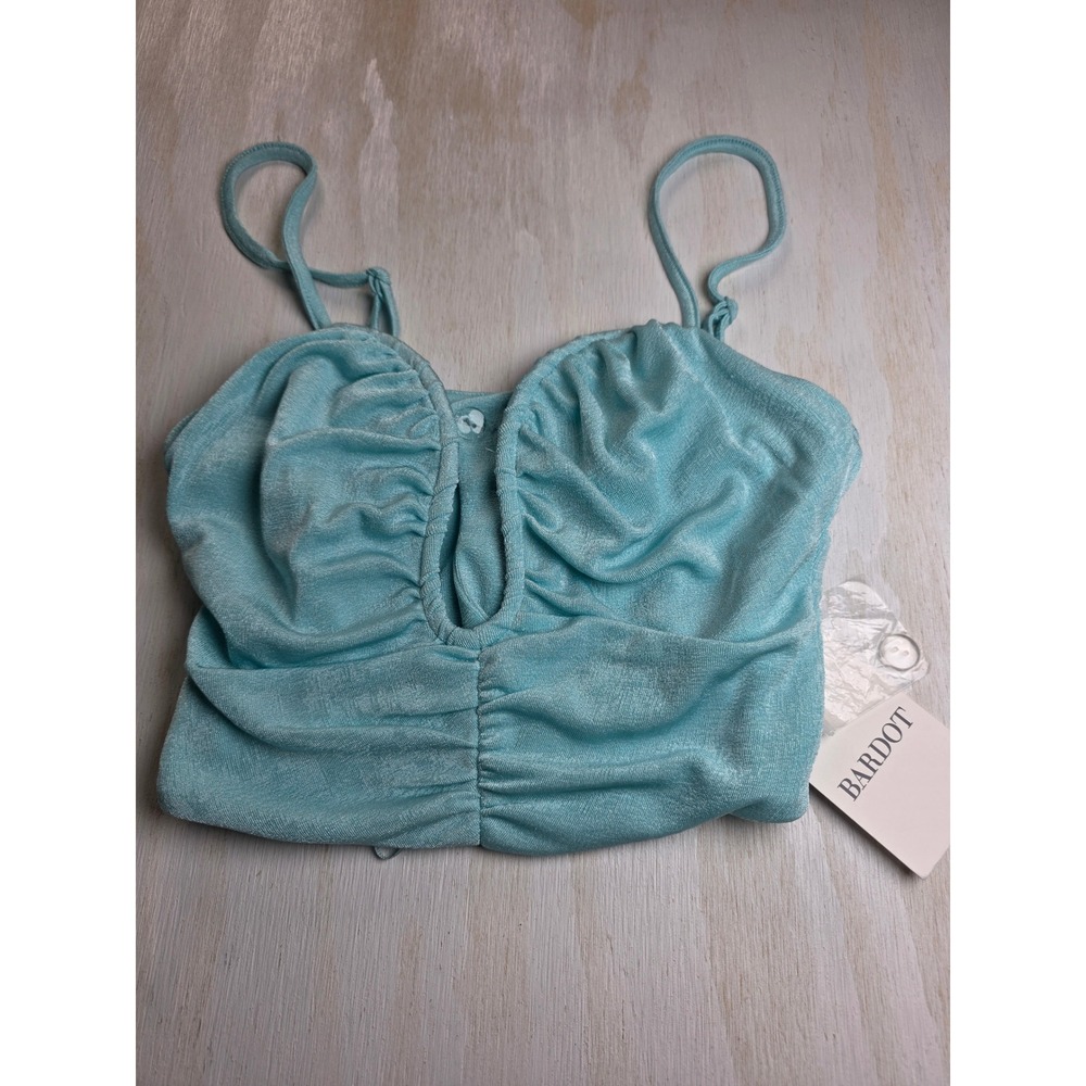 Bardot Aqua Blue Metallic Ruched Keyhole Crop Top Y2K Festival Size S US 4